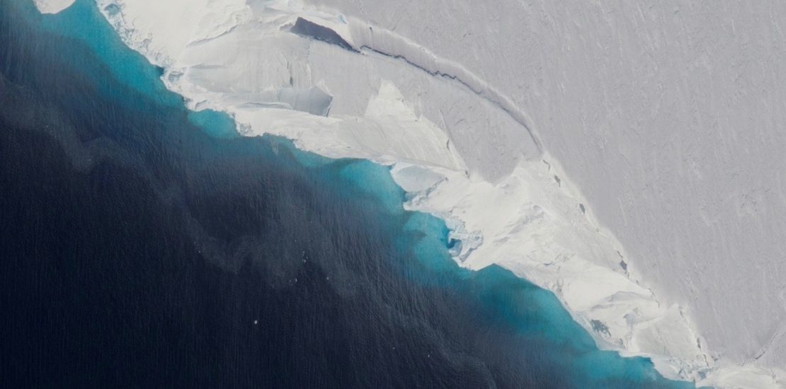 Part of Thwaites Glacier crumbles into the ocean. It is part of the normal life of a glacier, but the rate of ice flow into the ocean of some Antarctic glaciers has markedly accelerated, raising concerns. Credit: NASA/OIB Jeremy Harbeck